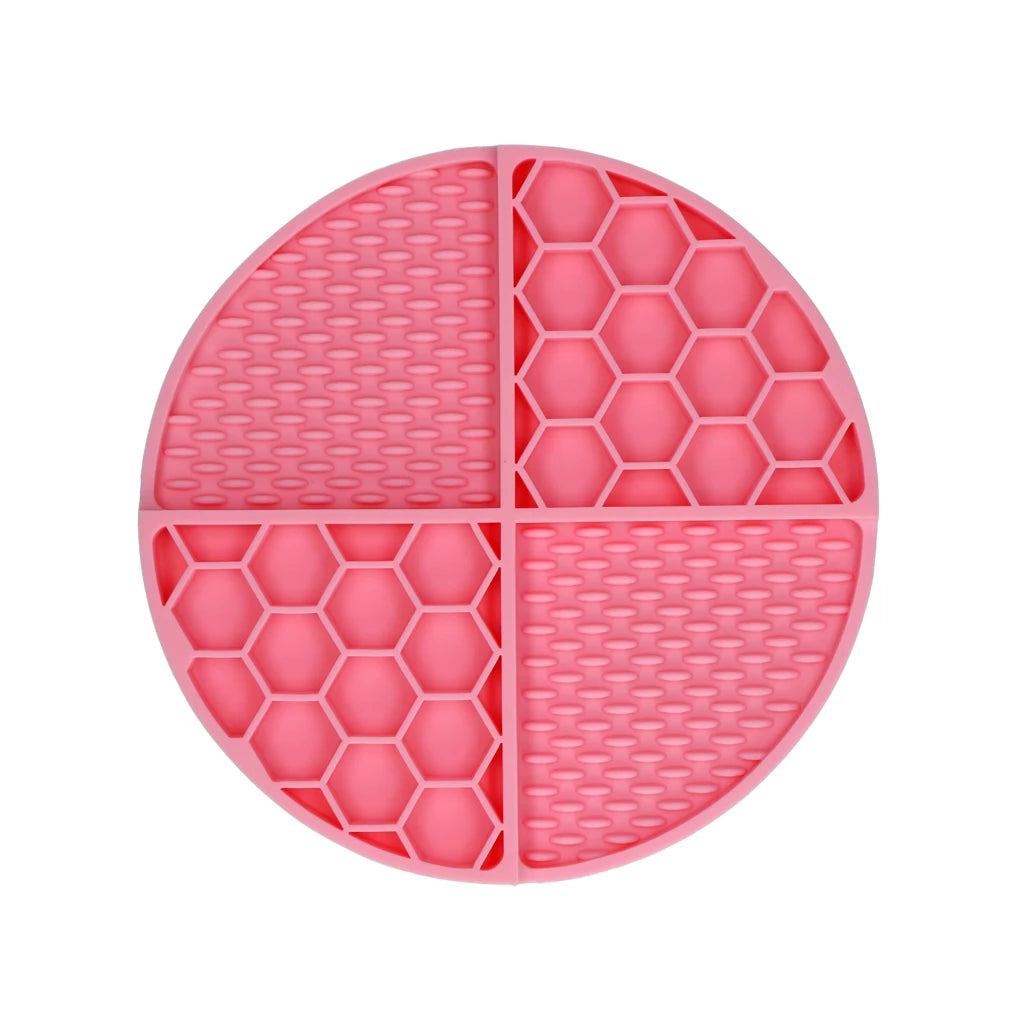 Likmat - Eat Slow Live Longer ronde likmat met diepe vakjes - roze, blauw, groen, rood en grijs