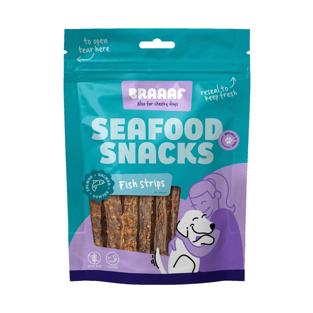 Hondensnack - Braaaf Seafood Zalm Visstrips - 12 cm