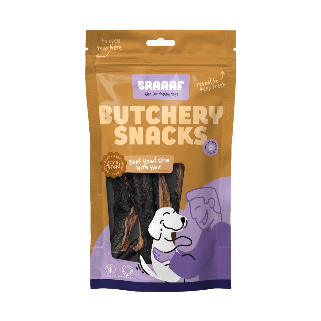 Hondensnack - Braaaf Butchery Snacks Runderkophuid met haar 150 g