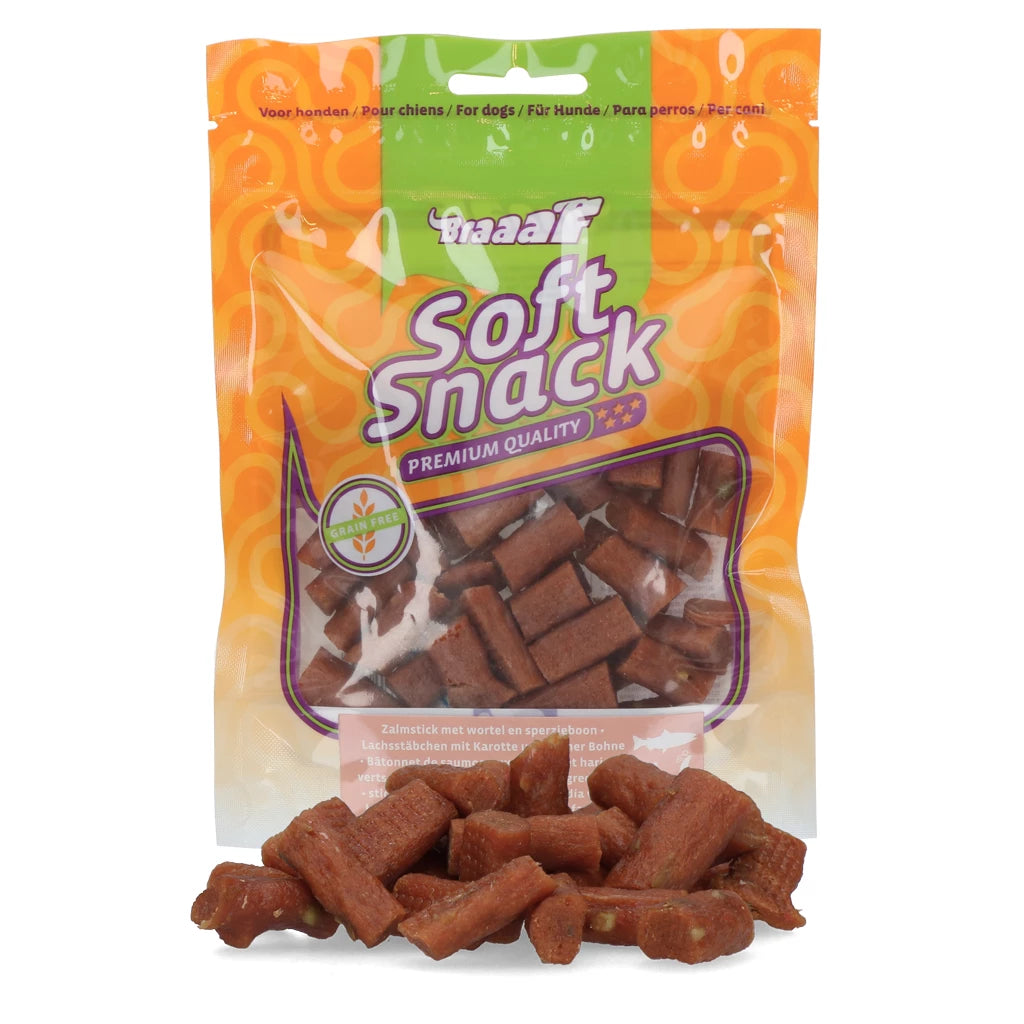 Hondensnack - Braaaf - Soft Snack Zalmstick met wortel en sperzieboon