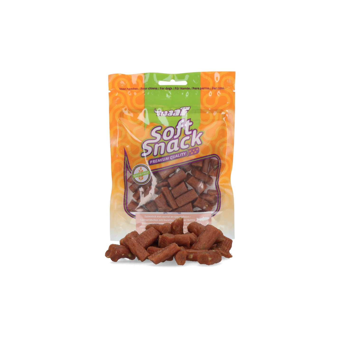 Hondensnack - Braaaf - Soft Snack Zalmstick met wortel en sperzieboon
