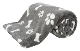 Honden deken - Trixie Hondendeken Kenny Fleece Bot / Pootjes 75 x 50 cm - Grijs, Blauw en Beige