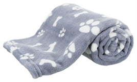 Honden deken - Trixie Hondendeken Kenny Fleece Bot / Pootjes 75 x 50 cm - Grijs, Blauw en Beige