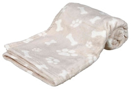 Honden deken - Trixie Hondendeken Kenny Fleece Bot / Pootjes 75 x 50 cm - Grijs, Blauw en Beige