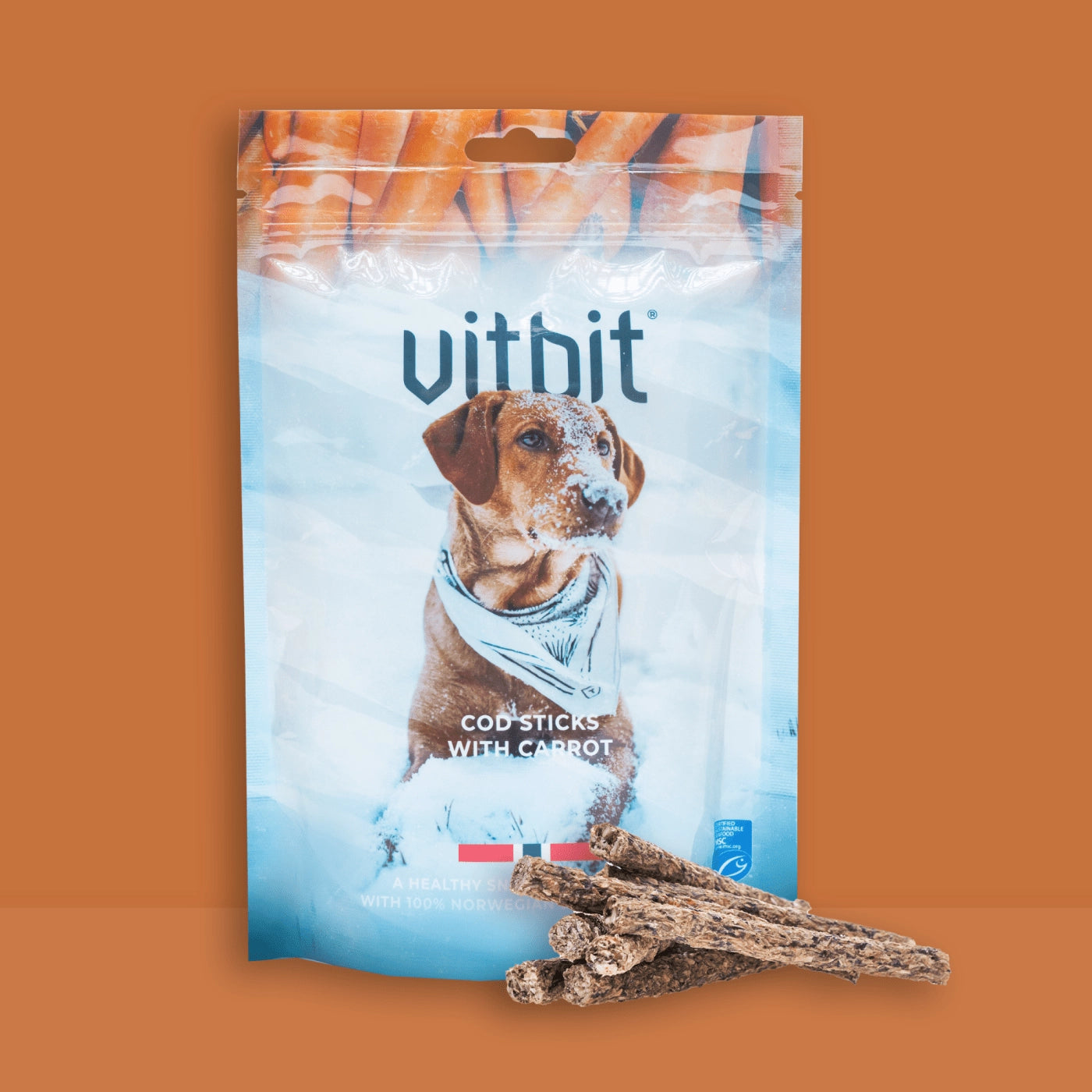 Vitbit - hondensnack Kabeljauw sticks met wortel