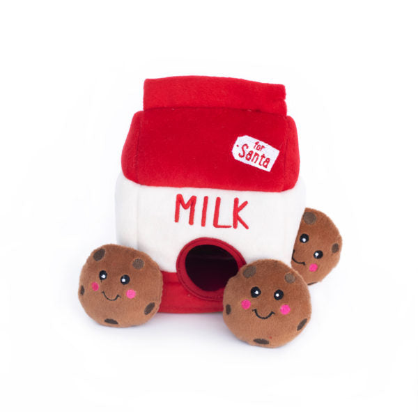 Kerst hondenspeelgoed - Holiday Zippy Burrow Milk and Cookies