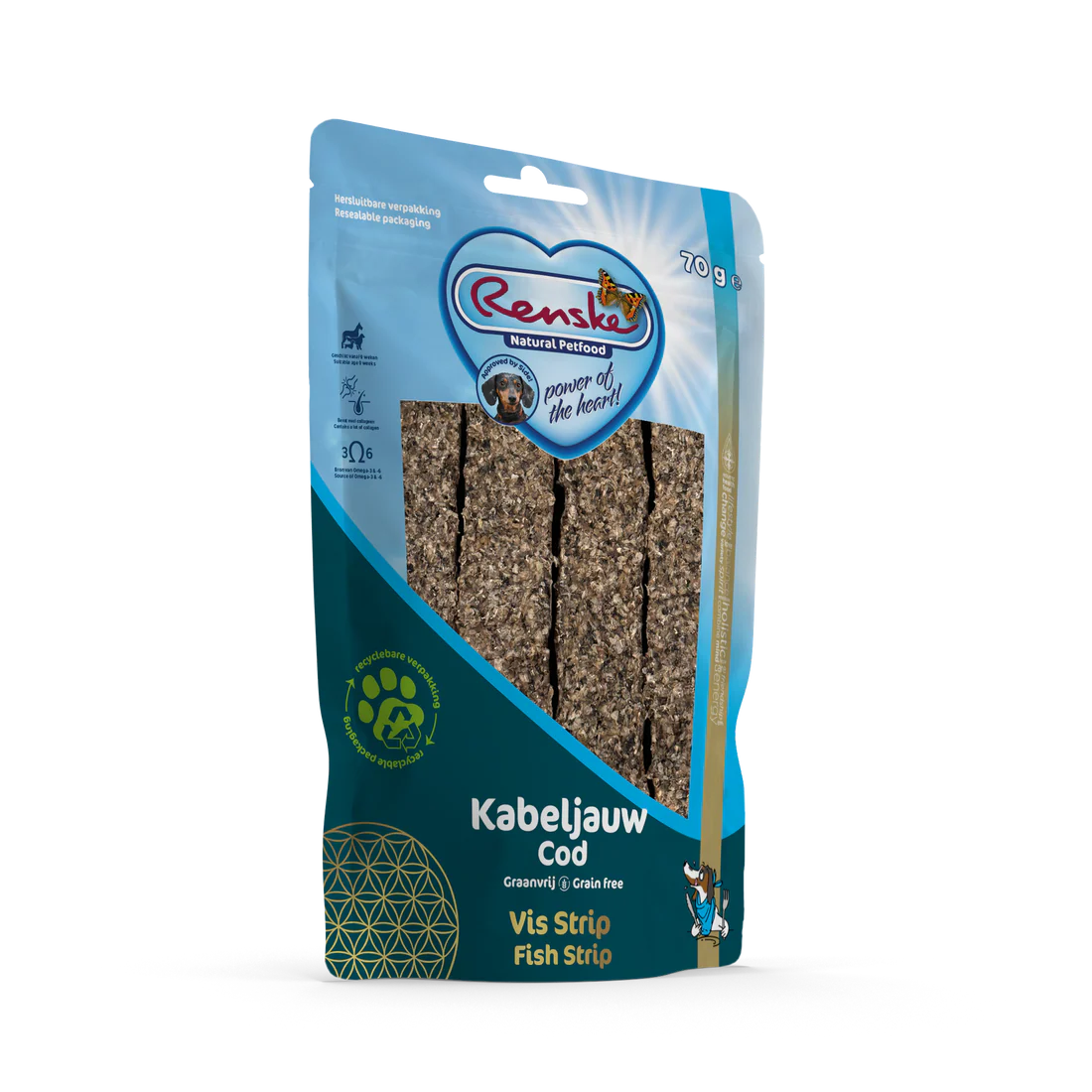 Snack voor honden - Renske - Gezonde Beloning Vis Strip - Kabeljauw