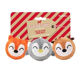 Kerst hondenspeelgoed - Cupid & Comet Festive Plush Tennis Balls