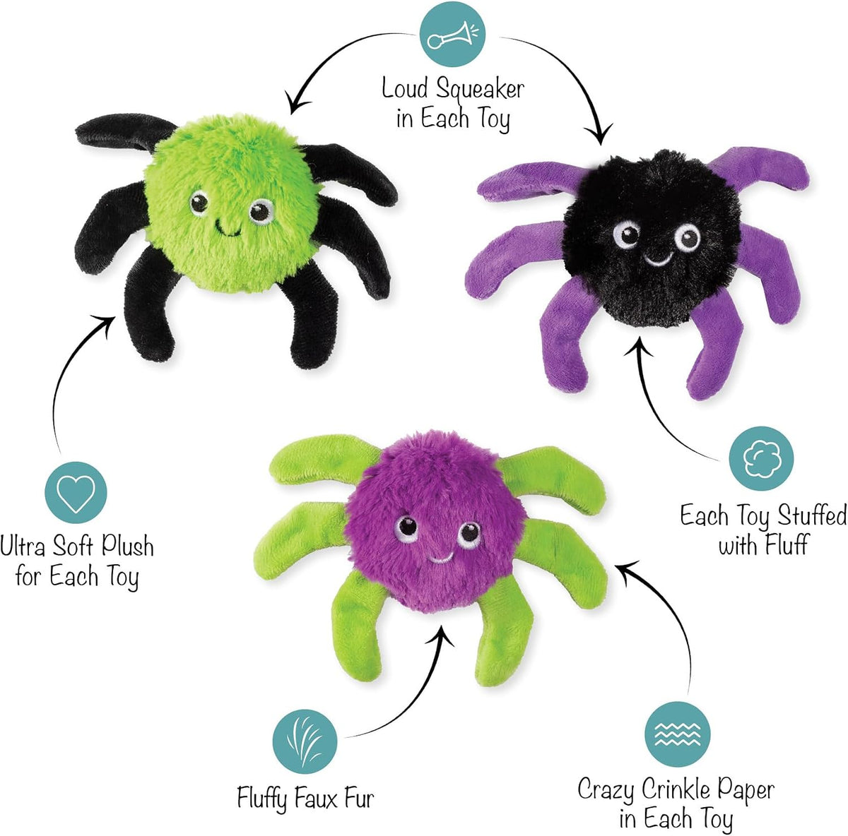 Hondenspeelgoed - Fringe Studio Pet Toy - Webbed in Mischief Plush Dog Toy 3 PCS Set