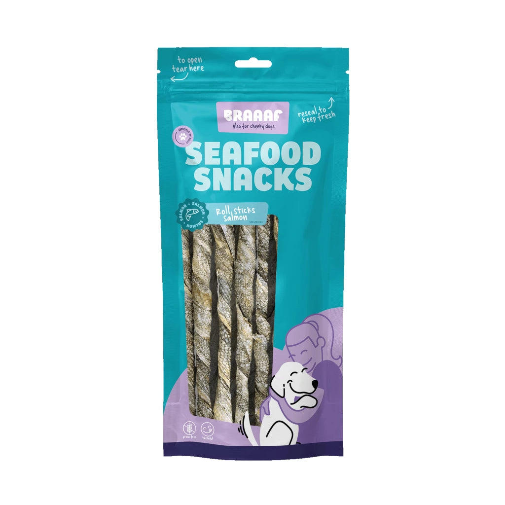 Hondensnacks - Braaaf - Seafood Braaaf Salmon roll sticks 20 cm