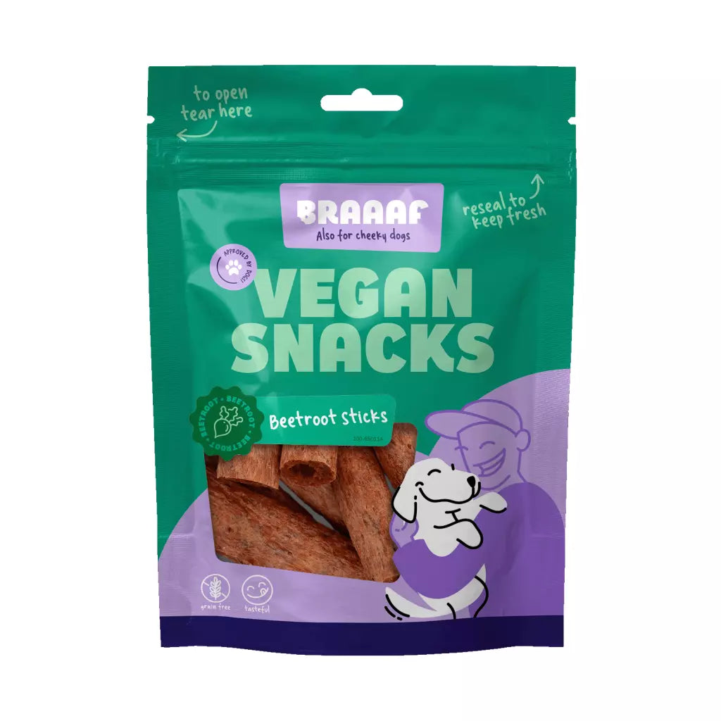 Snack voor honden - Braaaf - Vegan Snack Rode Biet Stick - 6 cm
