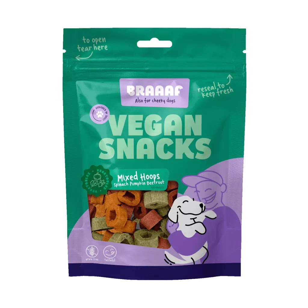 Snack voor honden - Braaaf - Snack Mixed Hoops Spinach Pumpkin Beetroot - 1 cm
