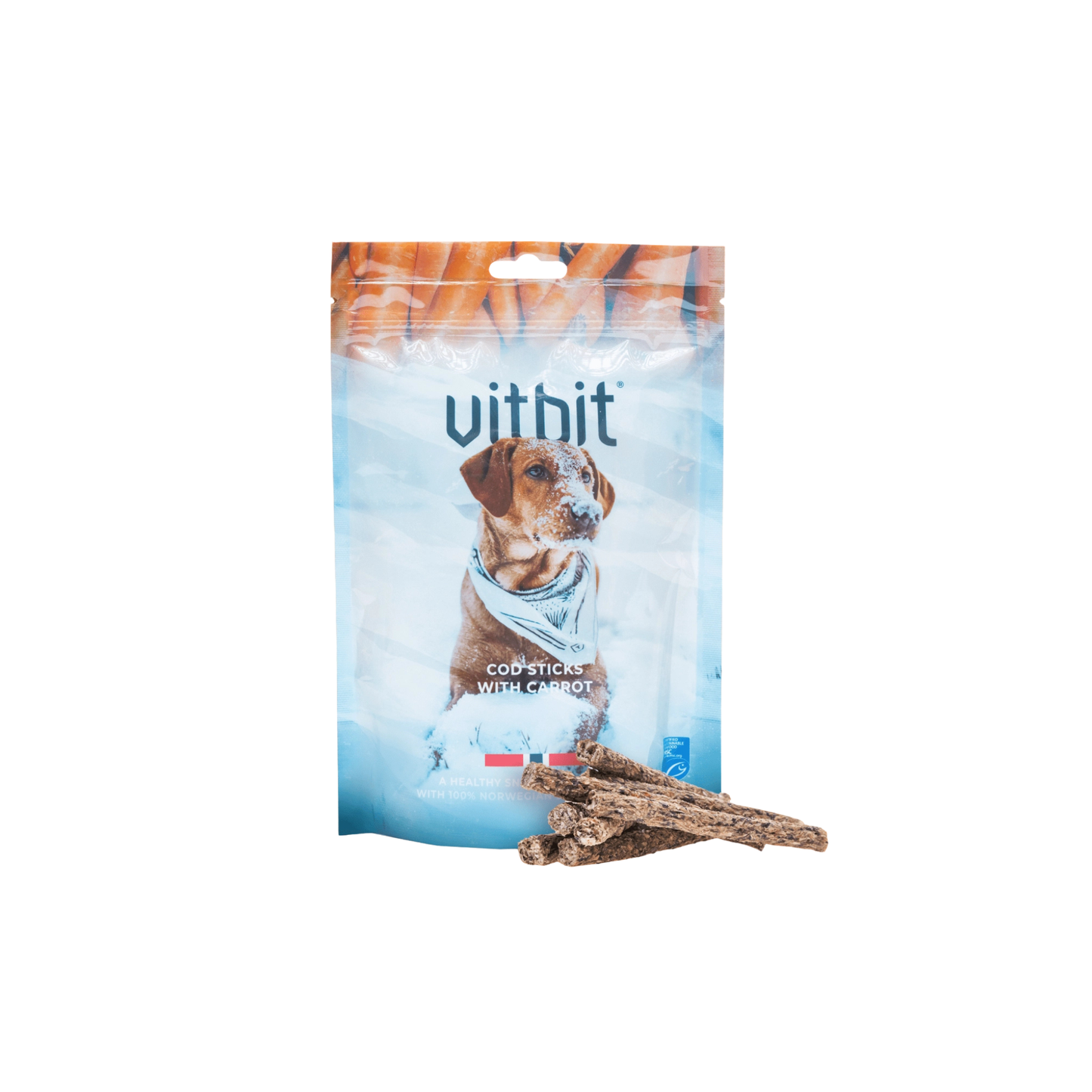 Vitbit - hondensnack Kabeljauw sticks met wortel