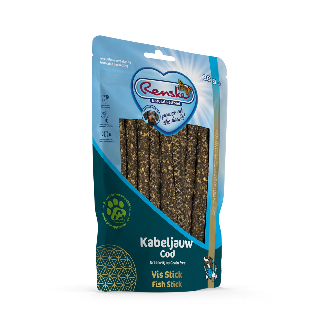 Snack voor honden - Renske - Gezonde Beloning Vis Sticks- Kabeljauw