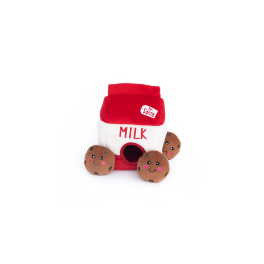 Kerst hondenspeelgoed - Holiday Zippy Burrow Milk and Cookies