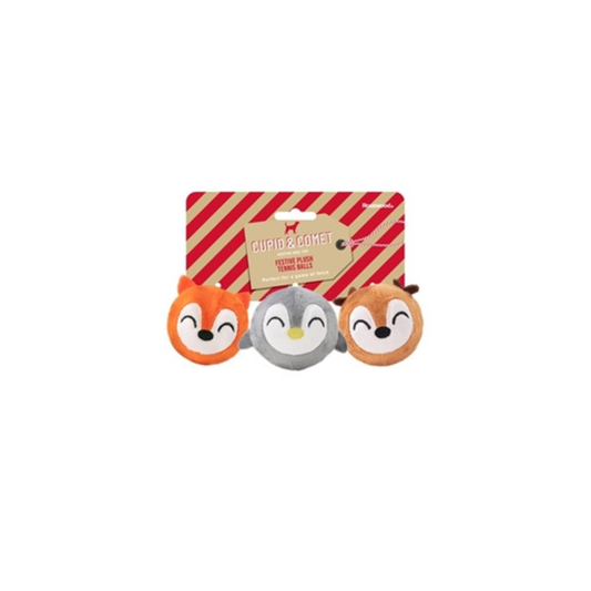 Kerst hondenspeelgoed - Cupid & Comet Festive Plush Tennis Balls