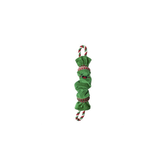 Kerst hondenspeelgoed - Happy Pet - Top N Tail Ropee Christmas Cracker Groen